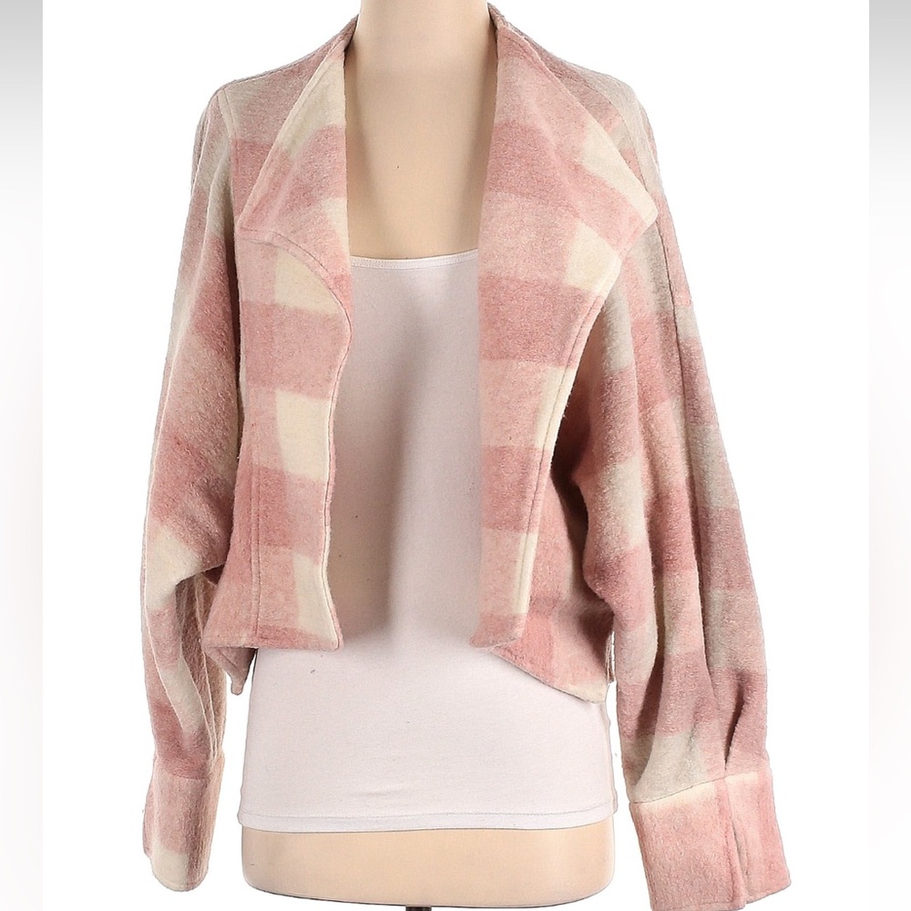 Anthropologie Pink and Cream Plaid Sweater